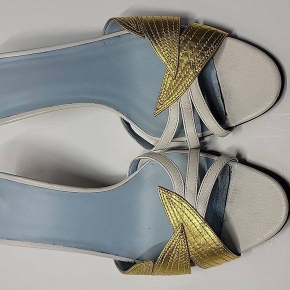 VALENTINO GARAVANI FOLIAGE SLIDE SANDAL GOLD/WHITE SZ 37 1/2EU 7.5US AUTHENTIC - Picture 14 of 16